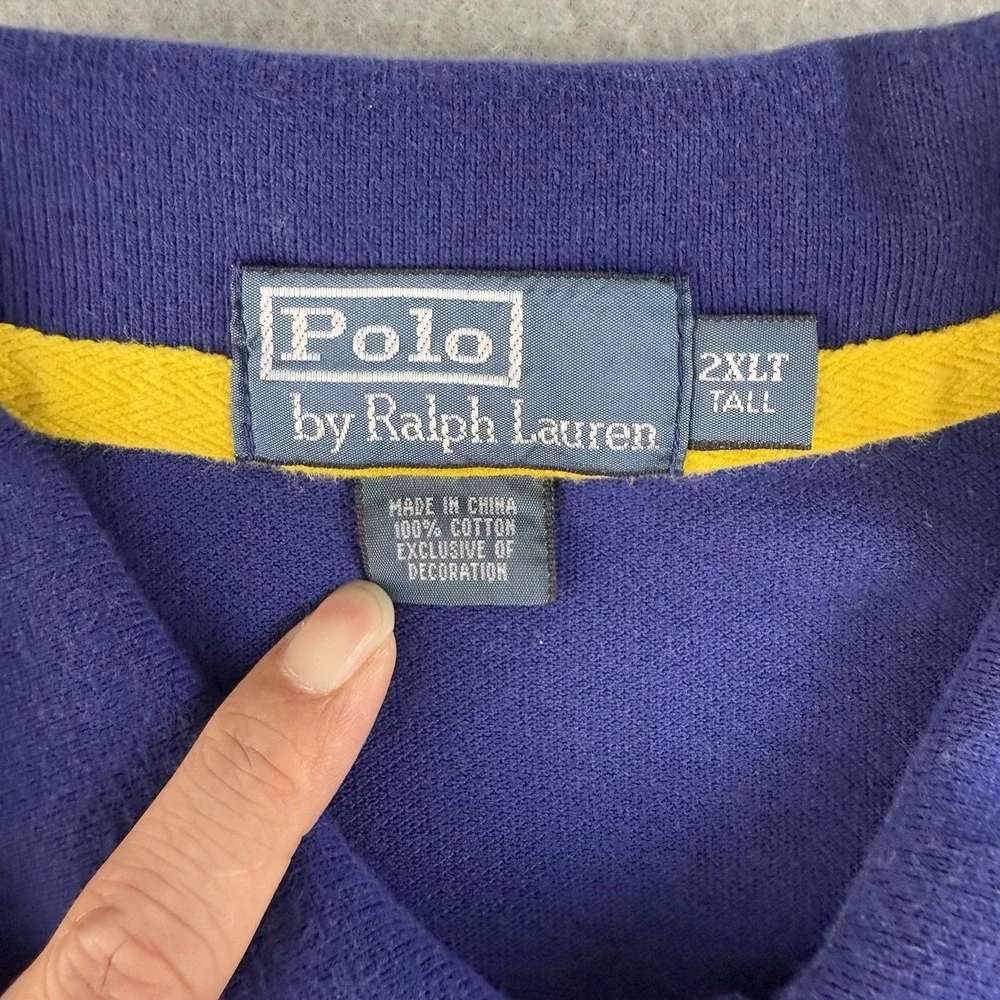 Polo Ralph Lauren Size 2XLT Blue Mens Polo Shirt Monogram Crest Vintage Y2K/90s